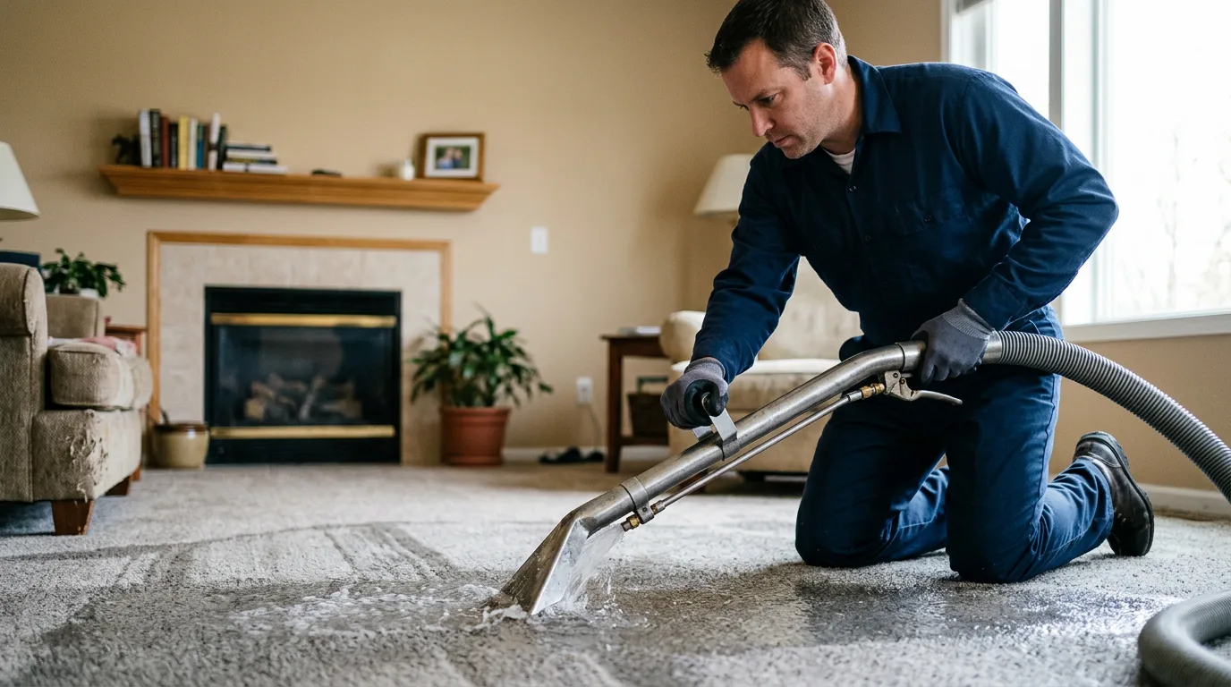 Water damage restoration technician working near Gill, MA